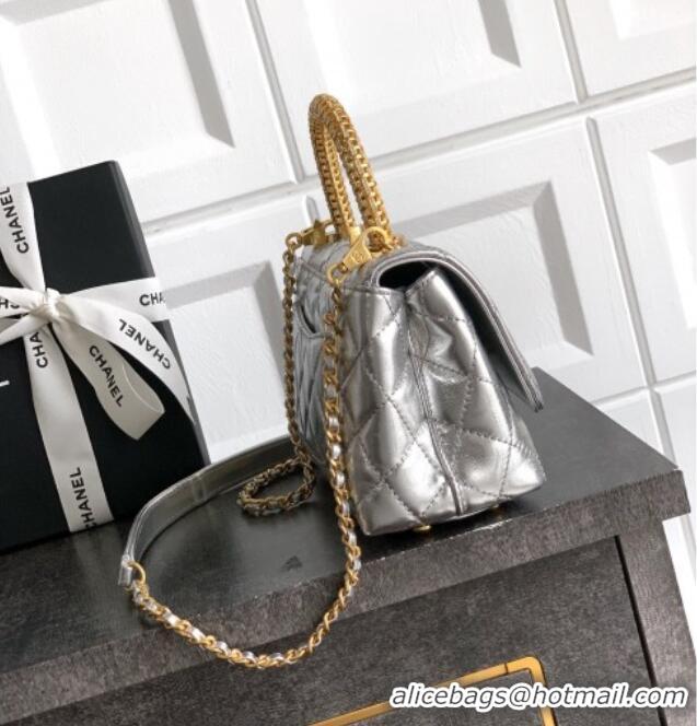 Grade Quality Chanel Coco Handle Calfskin Mini Flap Bag with Woven Top with Strass AS2215 Silver 2025