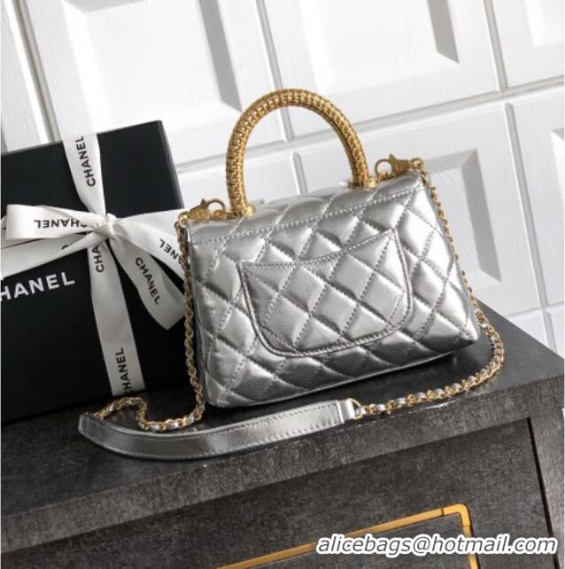 Grade Quality Chanel Coco Handle Calfskin Mini Flap Bag with Woven Top with Strass AS2215 Silver 2025