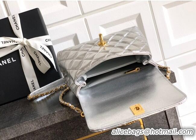 Grade Quality Chanel Coco Handle Calfskin Mini Flap Bag with Woven Top with Strass AS2215 Silver 2025