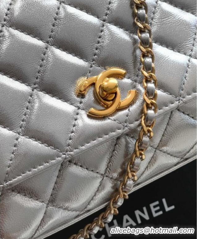 Grade Quality Chanel Coco Handle Calfskin Mini Flap Bag with Woven Top with Strass AS2215 Silver 2025