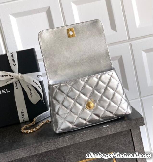 Grade Quality Chanel Coco Handle Calfskin Mini Flap Bag with Woven Top with Strass AS2215 Silver 2025