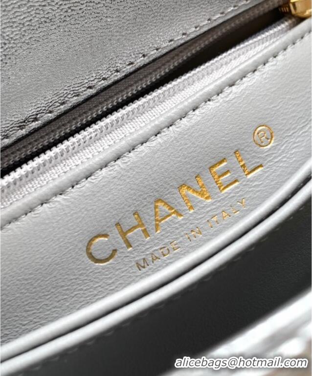 Grade Quality Chanel Coco Handle Calfskin Mini Flap Bag with Woven Top with Strass AS2215 Silver 2025