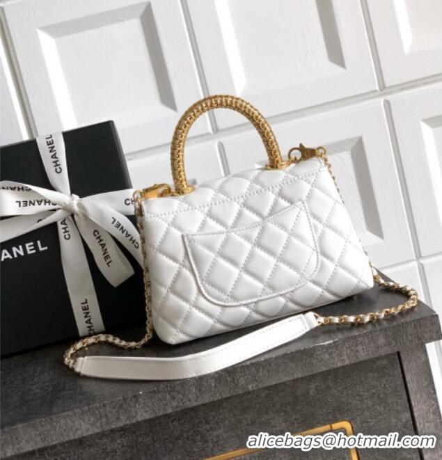Luxury Cheap Chanel Coco Handle Calfskin Mini Flap Bag with Woven Top with Strass AS2215 White 2025