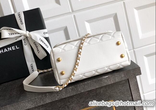 Luxury Cheap Chanel Coco Handle Calfskin Mini Flap Bag with Woven Top with Strass AS2215 White 2025