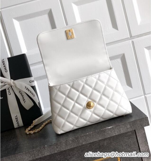 Luxury Cheap Chanel Coco Handle Calfskin Mini Flap Bag with Woven Top with Strass AS2215 White 2025