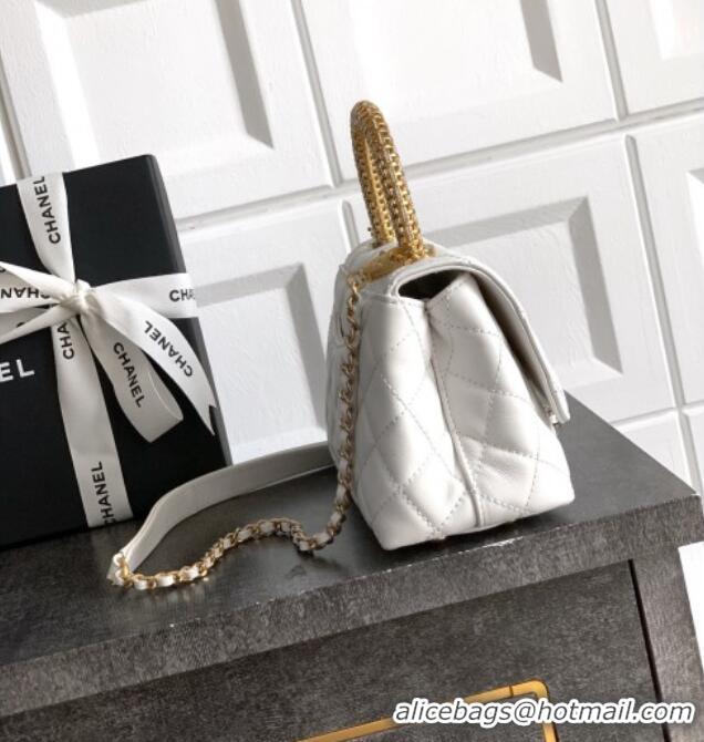 Luxury Cheap Chanel Coco Handle Calfskin Mini Flap Bag with Woven Top with Strass AS2215 White 2025