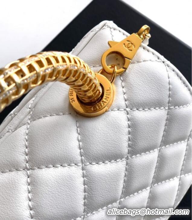 Luxury Cheap Chanel Coco Handle Calfskin Mini Flap Bag with Woven Top with Strass AS2215 White 2025