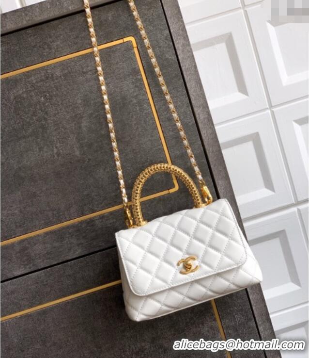 Luxury Cheap Chanel Coco Handle Calfskin Mini Flap Bag with Woven Top with Strass AS2215 White 2025