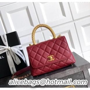 Grade Design Chanel Coco Handle Calfskin Mini Flap Bag with Woven Top with Strass AS2215 Burgundy 2025