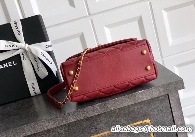 Grade Design Chanel Coco Handle Calfskin Mini Flap Bag with Woven Top with Strass AS2215 Burgundy 2025