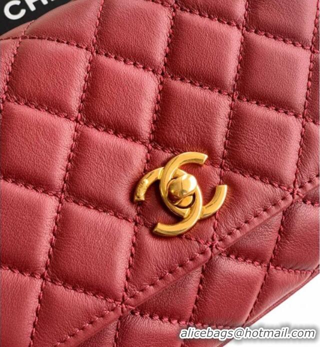 Grade Design Chanel Coco Handle Calfskin Mini Flap Bag with Woven Top with Strass AS2215 Burgundy 2025