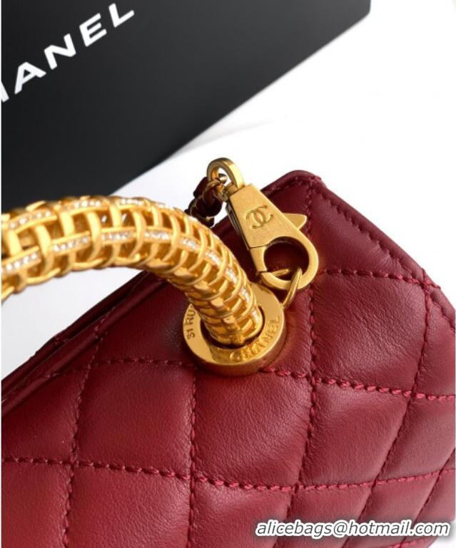 Grade Design Chanel Coco Handle Calfskin Mini Flap Bag with Woven Top with Strass AS2215 Burgundy 2025