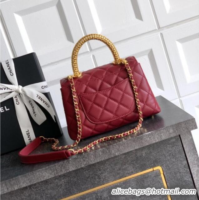 Grade Design Chanel Coco Handle Calfskin Mini Flap Bag with Woven Top with Strass AS2215 Burgundy 2025