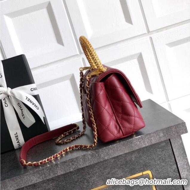 Grade Design Chanel Coco Handle Calfskin Mini Flap Bag with Woven Top with Strass AS2215 Burgundy 2025