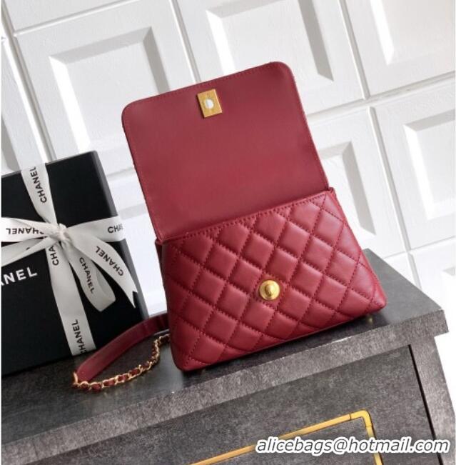 Grade Design Chanel Coco Handle Calfskin Mini Flap Bag with Woven Top with Strass AS2215 Burgundy 2025