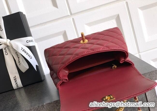 Grade Design Chanel Coco Handle Calfskin Mini Flap Bag with Woven Top with Strass AS2215 Burgundy 2025