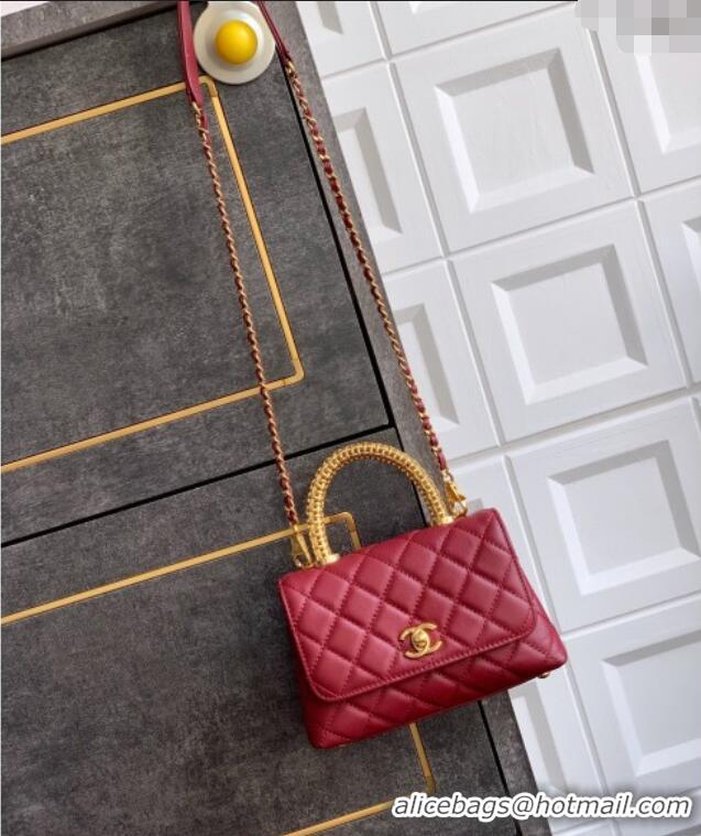 Grade Design Chanel Coco Handle Calfskin Mini Flap Bag with Woven Top with Strass AS2215 Burgundy 2025