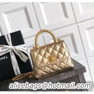 Discount Chanel Coco Handle Calfskin Micro Flap Bag with Woven Top with Strass AS2010 Gold 2025
