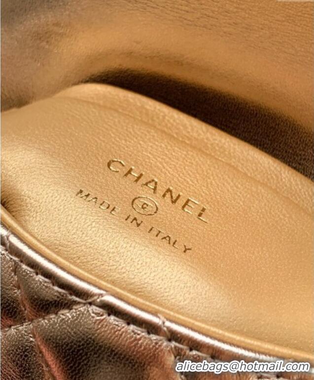 Discount Chanel Coco Handle Calfskin Micro Flap Bag with Woven Top with Strass AS2010 Gold 2025