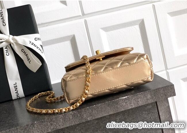 Discount Chanel Coco Handle Calfskin Micro Flap Bag with Woven Top with Strass AS2010 Gold 2025