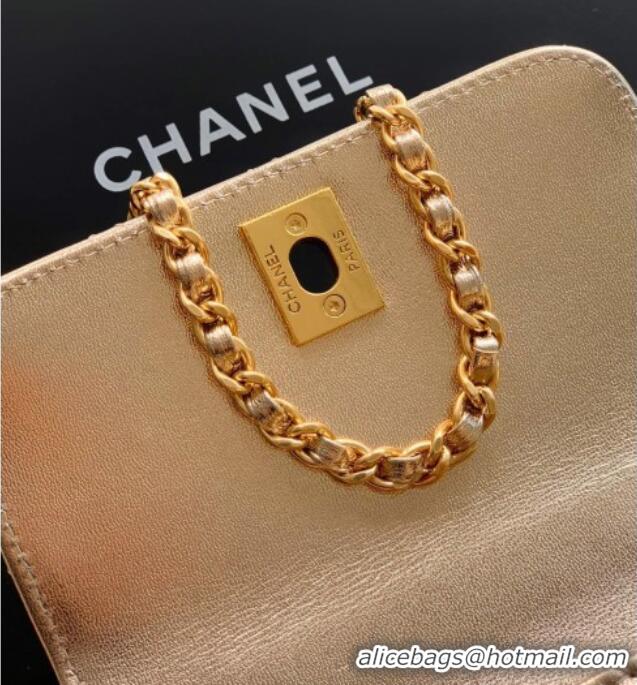 Discount Chanel Coco Handle Calfskin Micro Flap Bag with Woven Top with Strass AS2010 Gold 2025