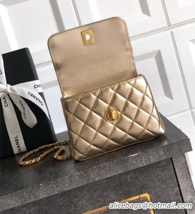 Discount Chanel Coco Handle Calfskin Micro Flap Bag with Woven Top with Strass AS2010 Gold 2025