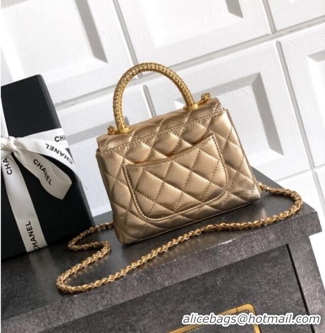 Discount Chanel Coco Handle Calfskin Micro Flap Bag with Woven Top with Strass AS2010 Gold 2025