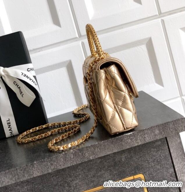Discount Chanel Coco Handle Calfskin Micro Flap Bag with Woven Top with Strass AS2010 Gold 2025