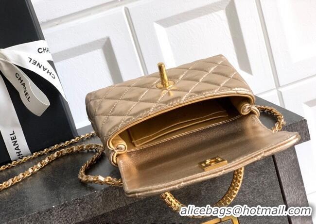 Discount Chanel Coco Handle Calfskin Micro Flap Bag with Woven Top with Strass AS2010 Gold 2025