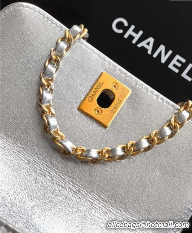 Super Quality Chanel Coco Handle Calfskin Micro Flap Bag with Woven Top with Strass AS2010 Silver 2025