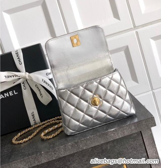 Super Quality Chanel Coco Handle Calfskin Micro Flap Bag with Woven Top with Strass AS2010 Silver 2025
