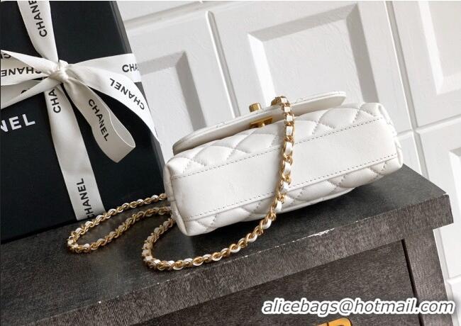 Good Taste Chanel Coco Handle Calfskin Micro Flap Bag with Woven Top with Strass AS2010 White 2025