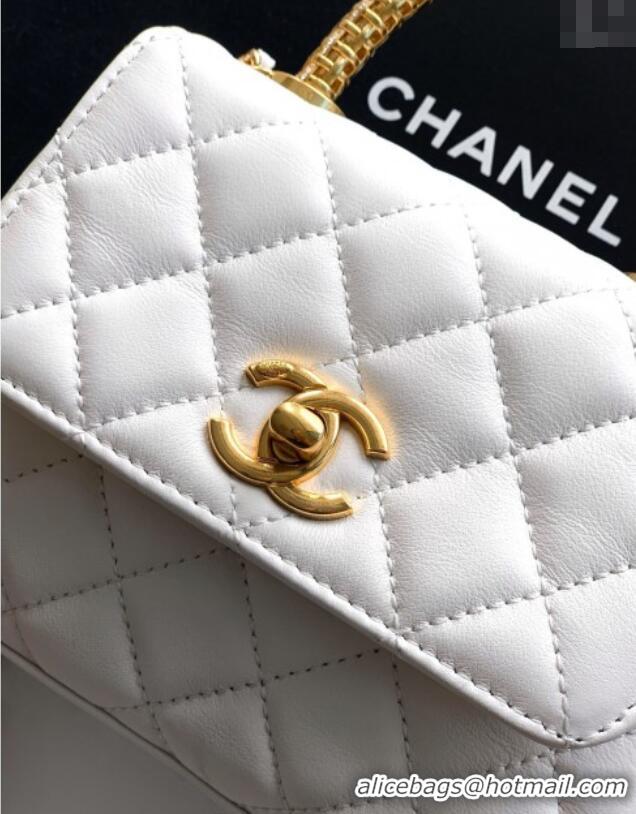 Good Taste Chanel Coco Handle Calfskin Micro Flap Bag with Woven Top with Strass AS2010 White 2025