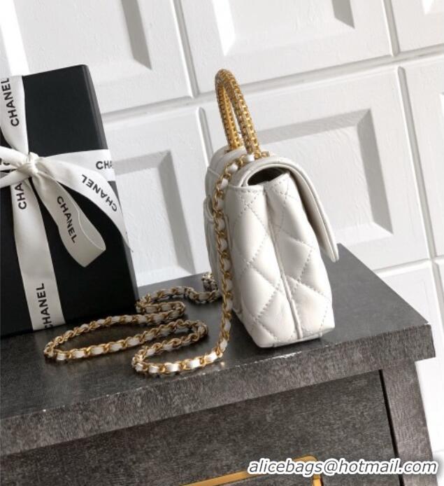 Good Taste Chanel Coco Handle Calfskin Micro Flap Bag with Woven Top with Strass AS2010 White 2025