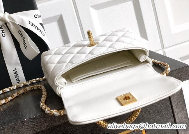 Good Taste Chanel Coco Handle Calfskin Micro Flap Bag with Woven Top with Strass AS2010 White 2025