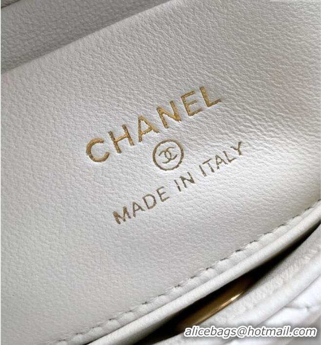 Good Taste Chanel Coco Handle Calfskin Micro Flap Bag with Woven Top with Strass AS2010 White 2025