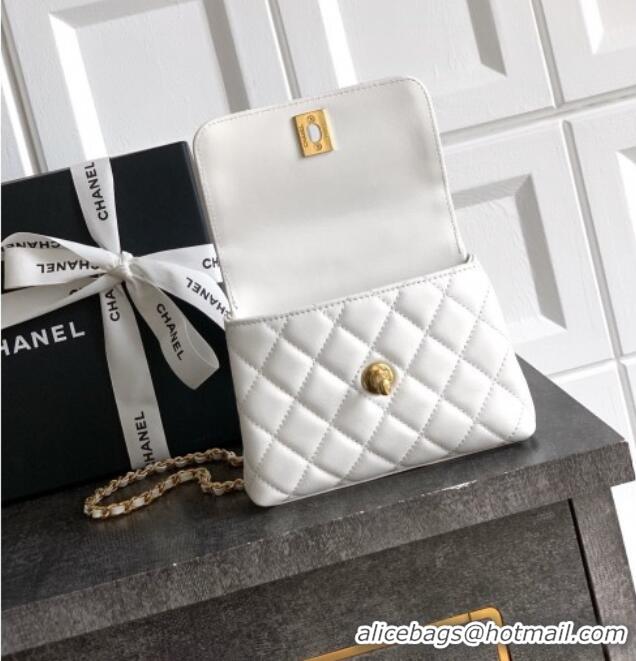 Good Taste Chanel Coco Handle Calfskin Micro Flap Bag with Woven Top with Strass AS2010 White 2025