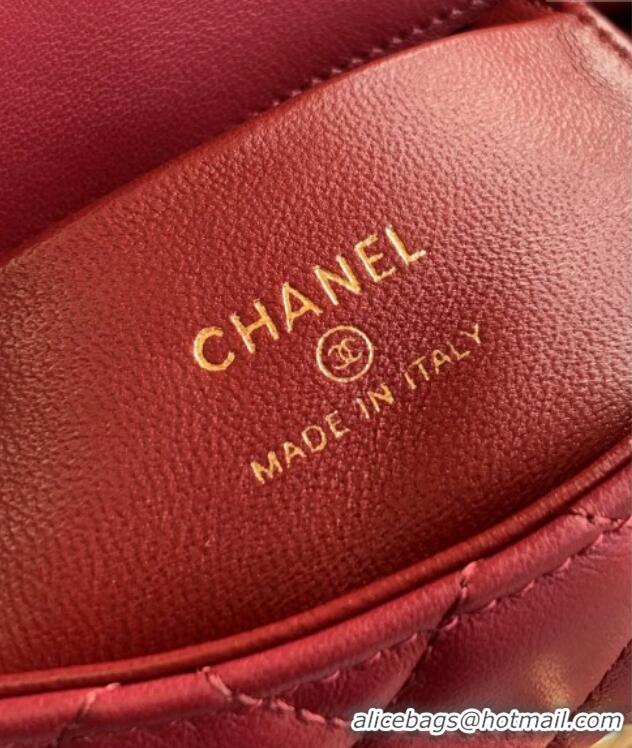 Top Design Chanel Coco Handle Calfskin Micro Flap Bag with Woven Top with Strass AS2010 Burgundy 2025