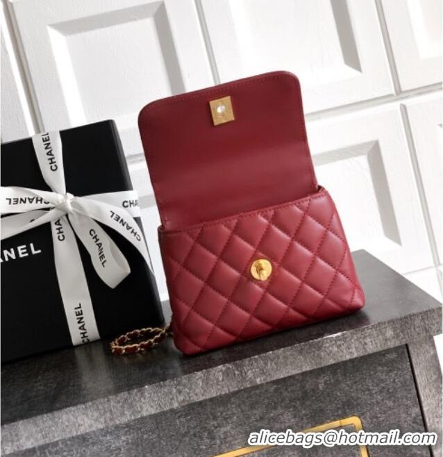 Top Design Chanel Coco Handle Calfskin Micro Flap Bag with Woven Top with Strass AS2010 Burgundy 2025
