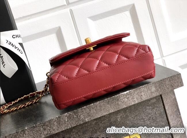 Top Design Chanel Coco Handle Calfskin Micro Flap Bag with Woven Top with Strass AS2010 Burgundy 2025