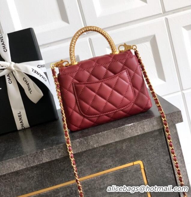 Top Design Chanel Coco Handle Calfskin Micro Flap Bag with Woven Top with Strass AS2010 Burgundy 2025