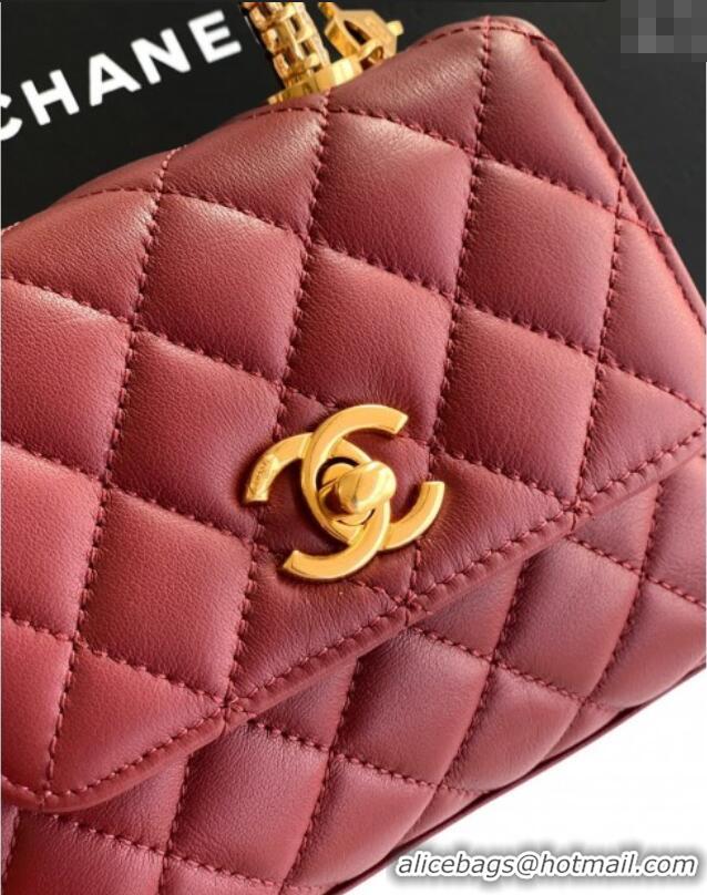 Top Design Chanel Coco Handle Calfskin Micro Flap Bag with Woven Top with Strass AS2010 Burgundy 2025