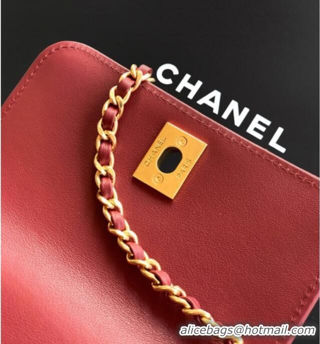 Top Design Chanel Coco Handle Calfskin Micro Flap Bag with Woven Top with Strass AS2010 Burgundy 2025