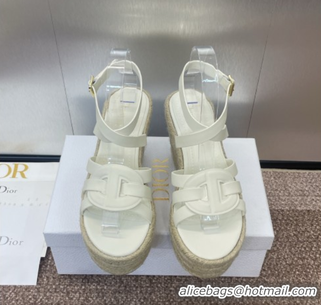 Sumptuous Dior D-Club Wedge Sandals 9.5cm in Calfskin Leather White 0710035