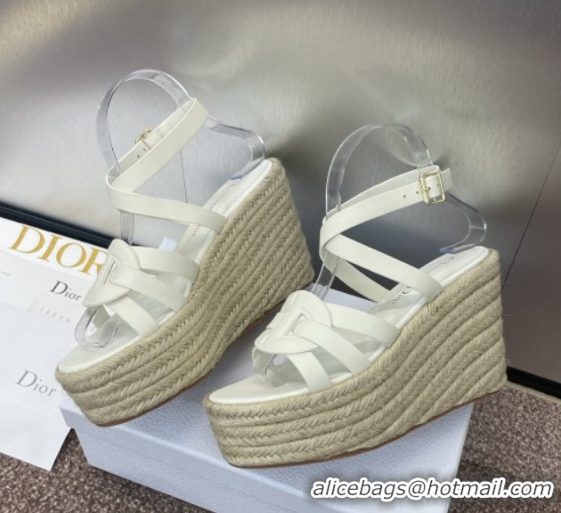 Sumptuous Dior D-Club Wedge Sandals 9.5cm in Calfskin Leather White 0710035