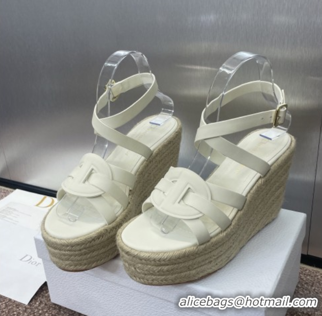 Sumptuous Dior D-Club Wedge Sandals 9.5cm in Calfskin Leather White 0710035