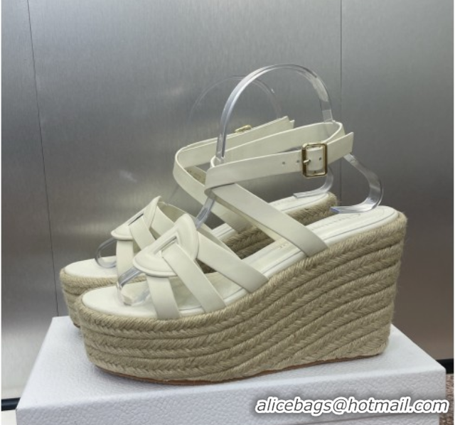 Sumptuous Dior D-Club Wedge Sandals 9.5cm in Calfskin Leather White 0710035