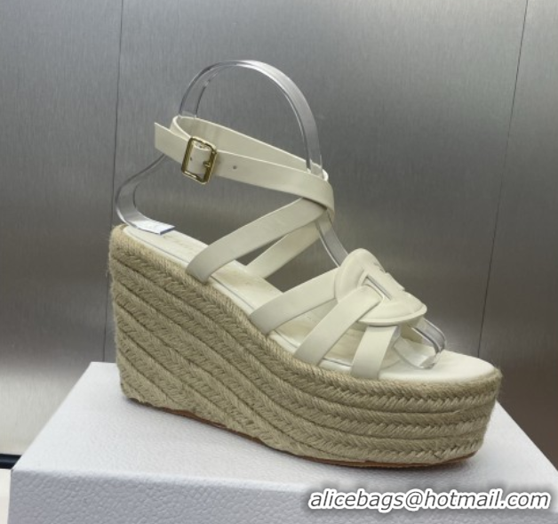 Sumptuous Dior D-Club Wedge Sandals 9.5cm in Calfskin Leather White 0710035