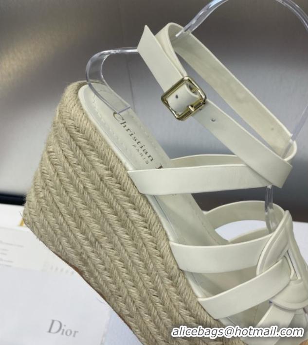 Sumptuous Dior D-Club Wedge Sandals 9.5cm in Calfskin Leather White 0710035