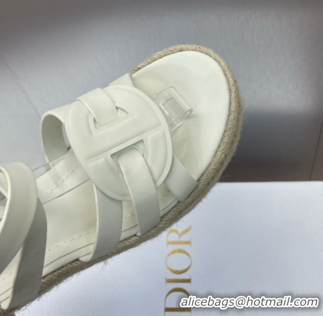 Sumptuous Dior D-Club Wedge Sandals 9.5cm in Calfskin Leather White 0710035